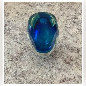Blue Azure Mouth Blown Glass Vase